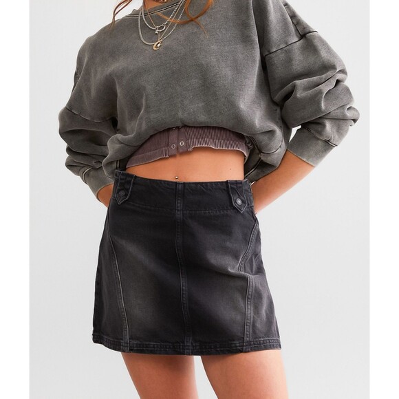 Free People Dresses & Skirts - New We The Free People Runaway Denim Mini Skirt Faded Black Wash Size 27